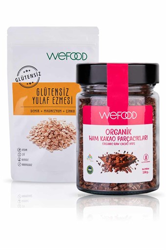 Wefood Glütensiz Yulaf Ezmesi 300 gr + Organik Ham Kakao Parçacıkları 150 gr