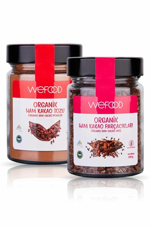 Wefood Organik Ham Kakao Tozu 140 gr + Organik Ham Kakao Parçacıkları 150 gr